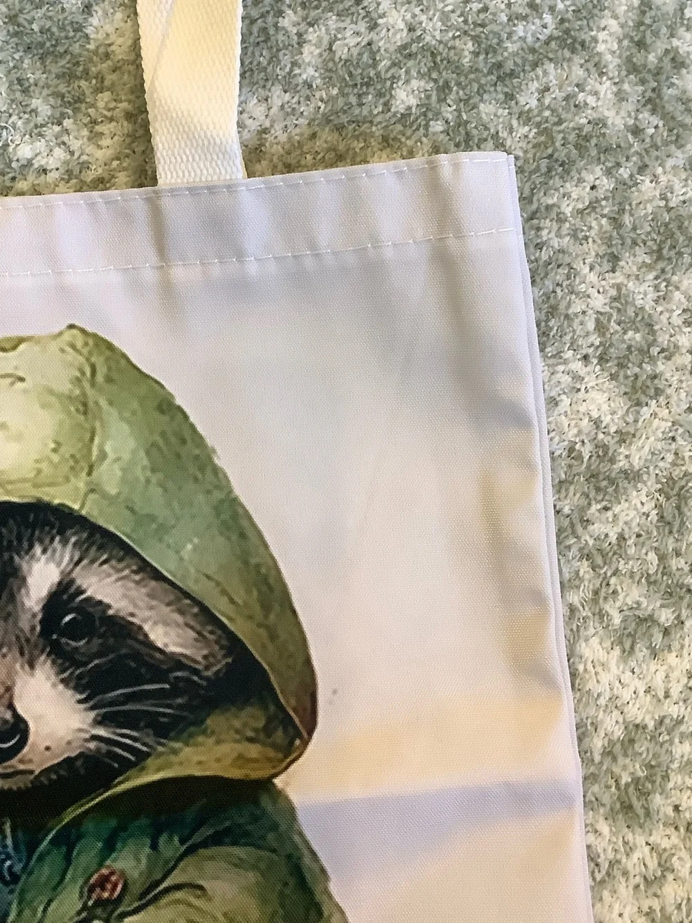Foraging Raccoon Poly Canvas Tote Bag NWT 13.5x16”